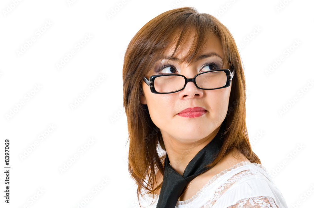 Beautiful japanese businesswoman looking up