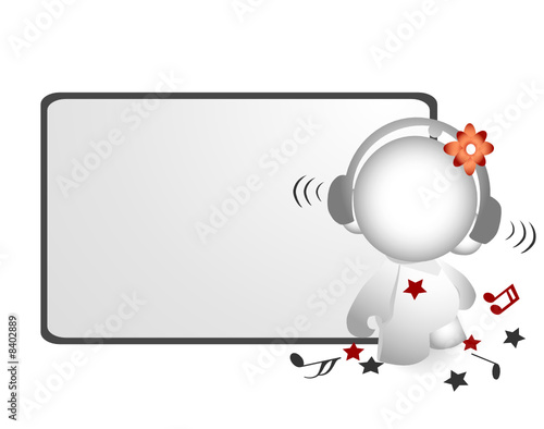 3d metal girl with notice board