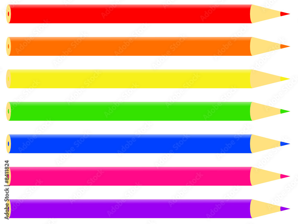 Vector of 7 pencils in various colours Vector of 7 pencils in various colours