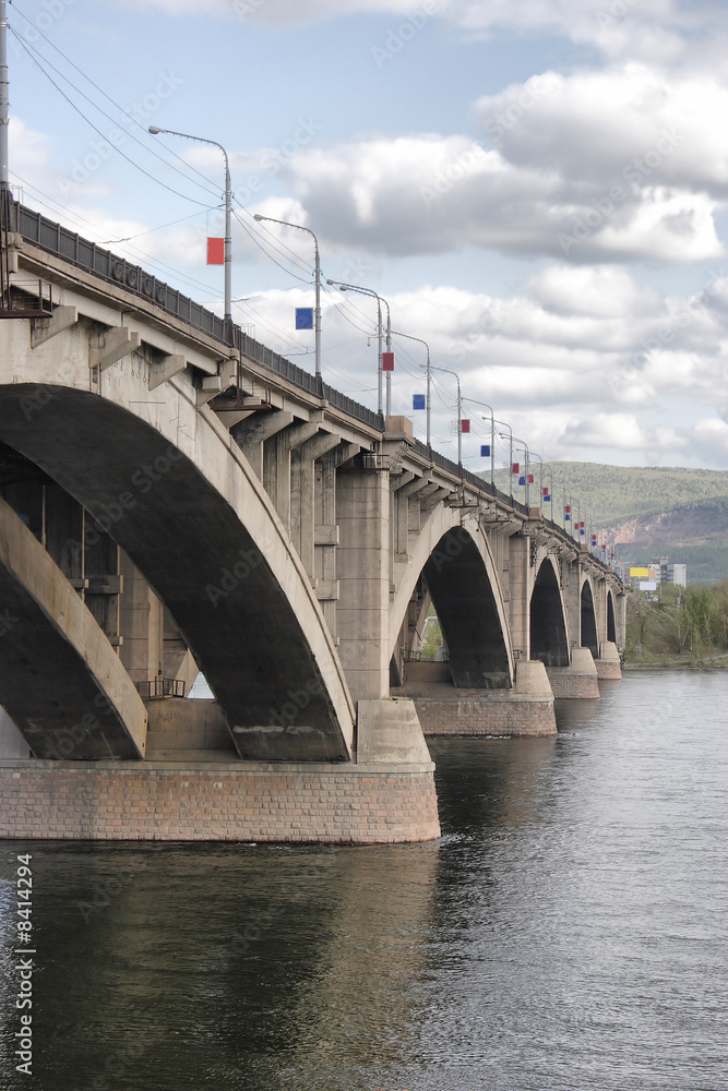 A view of the Yenisey river and a bridge