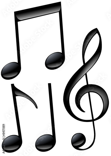 Collection de notes de musiques et clé de sol reflet (détouré)