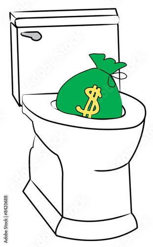 concept of flushing money down the toilet