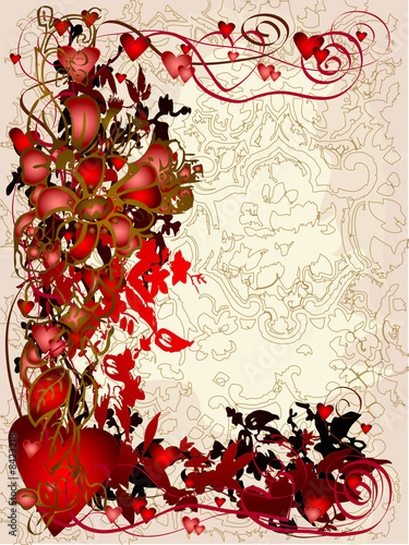 Vintage style floral and hearts