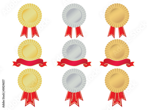 Gold silver and bronze rosettes and banners