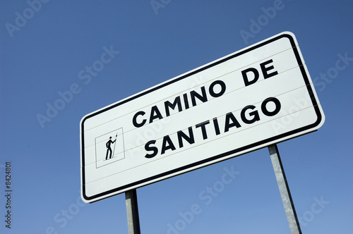 Billede på lærred Sign at the road to the Santiago of Compostela