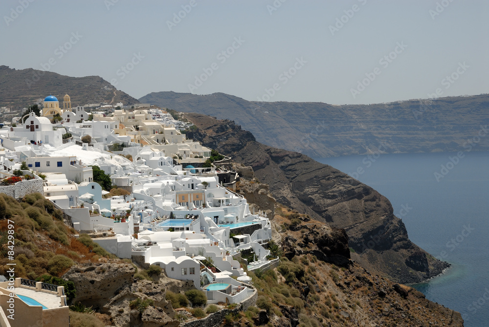 Aerial view over Oia, town on the island Santorini, Greece