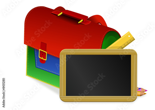Cartable d'enfant et ardoise vierge (détouré)