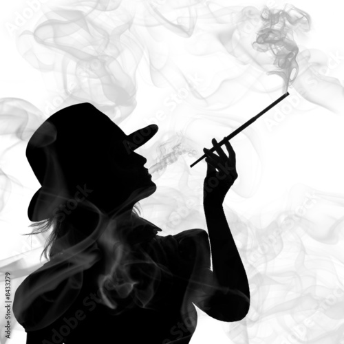 silhouette of smoking woman isolated on a white background