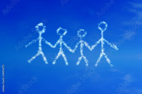 family painted in clouds