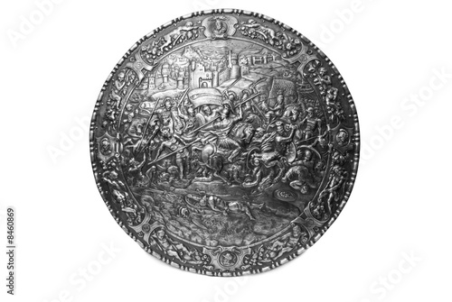 Ancient warrior shield with Carthago battle pattern