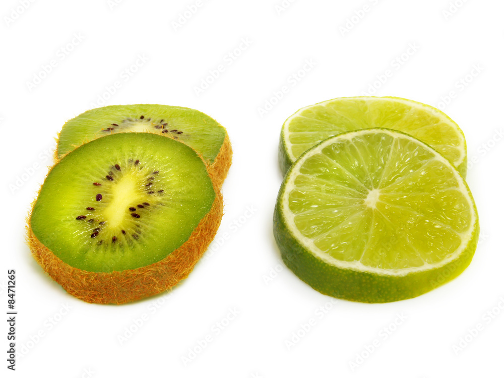 Fototapeta premium Isolated kiwi and lime slices