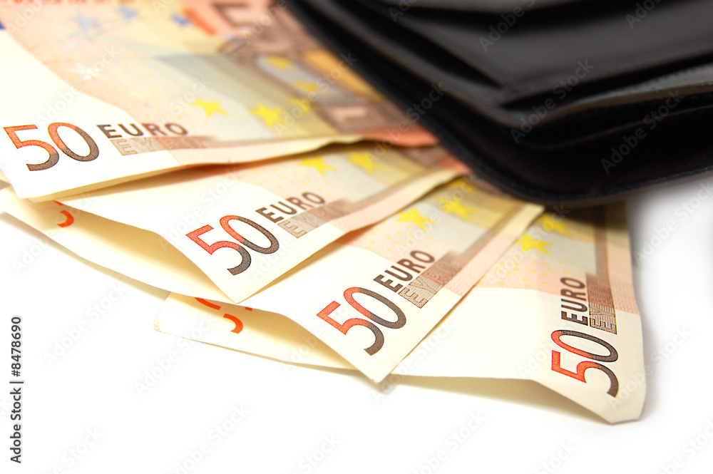 Obraz premium fifty erobanknotes and black leather wallet