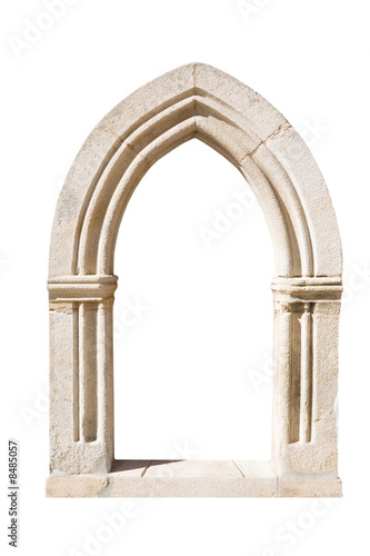 Original gothic door isolated on white background