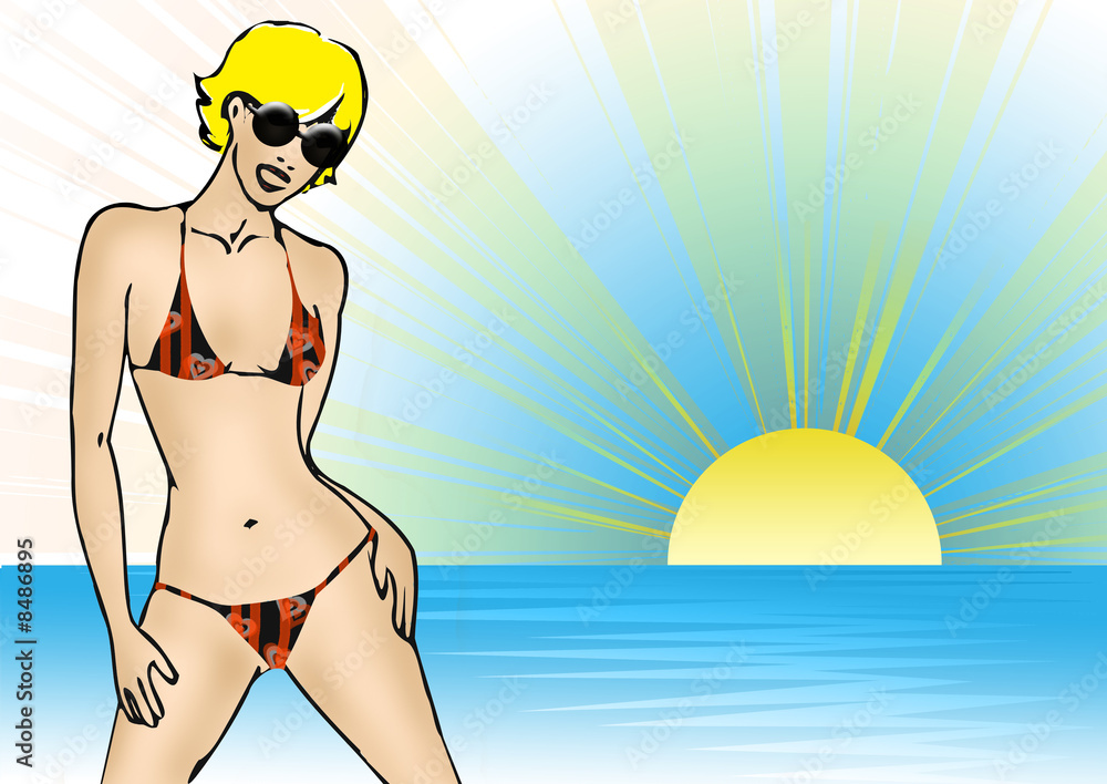 sfondo con ragazza in bikini con occhiali da sole