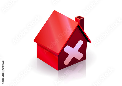 Maison rouge et avis défavorable (reflet)