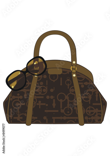 brown handbag and  sunglasses