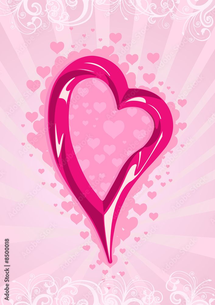 Illustration of a pink heart on wallpaper