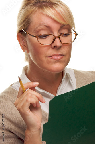 Smart Woman with Pencil and...