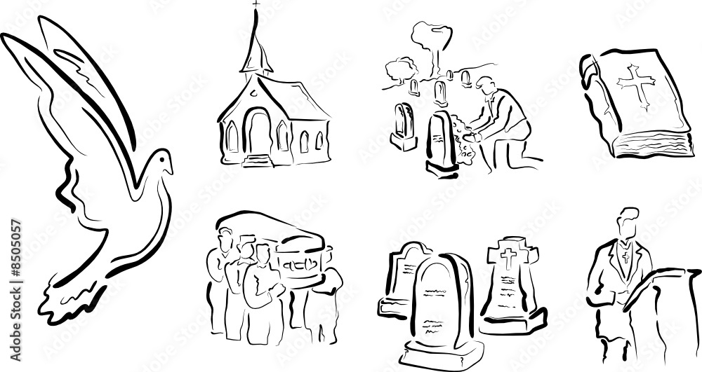 A set of religious and funeral vector icons.