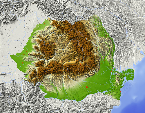 Romania, relief map, colored according to elevation photo