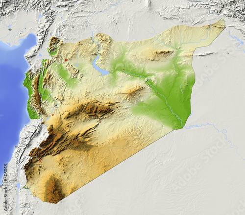 Syria, relief map, colored according to elevation