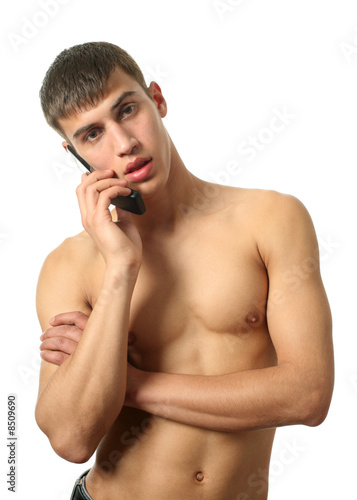 Muscular Man Calling on the Cell Phone