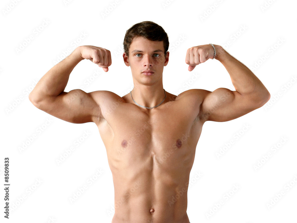 Muscular Man Flexing His Biceps Muscular Man Flexing His Biceps