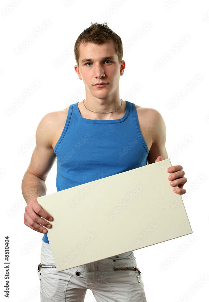 Young Man with Copy Space Blank Billboard Young Man with Copy Space Blank Billboard