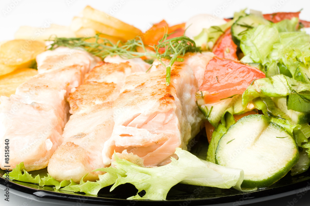 Stake from a salmon with vegetables Stake from a salmon with vegetables
