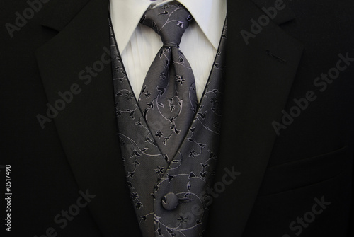 Black Tuxedo Silver Tie and Vest