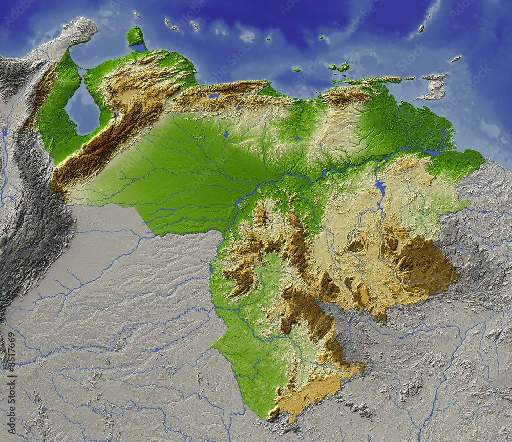 Venezuela, relief map, colored according to elevation Stock ...