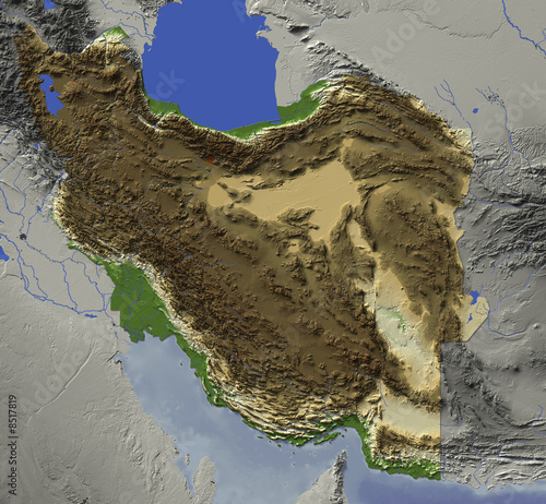 Iran, relief map, colored according to elevation photo