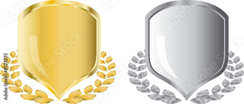 golden and silver shields with laurel wreath