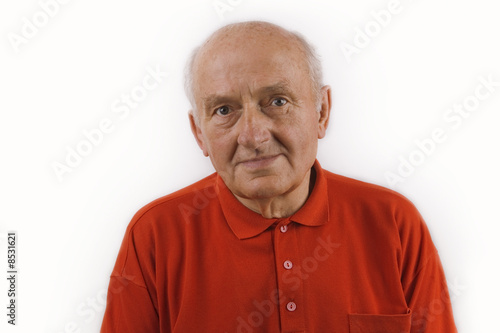 grandfather - senior wearing red t-shirt