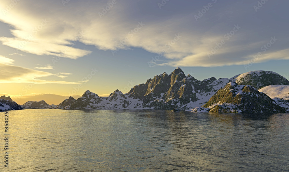Lago glaciale al tramonto