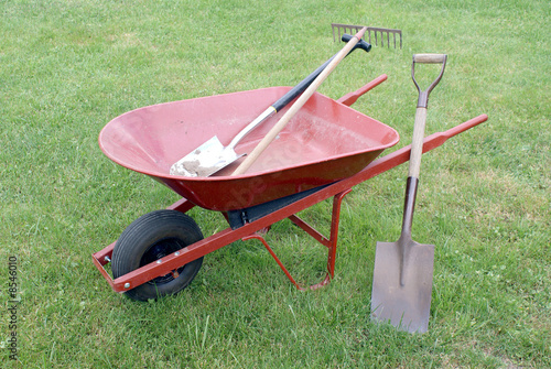 Wheelbarrow with Gardening Tools