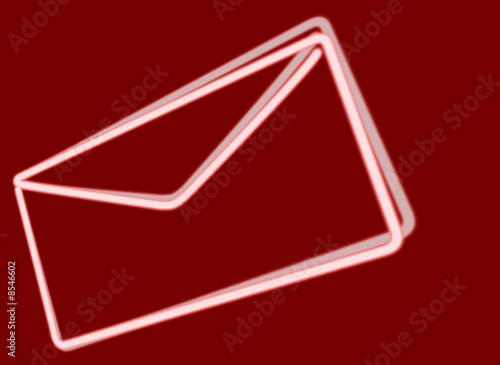 White neon envelope on red background