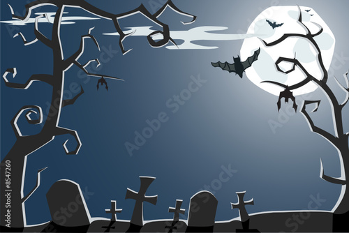 Vector illustration of realistic moon with bats