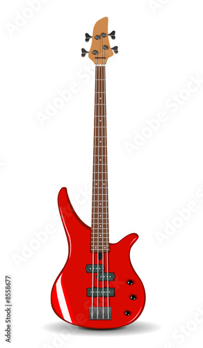 Vector illustration of red bass guitar