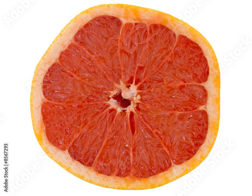 Fresh halve pink grapefruit close-up isolated photo