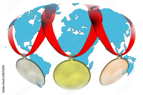 three medal on globe background