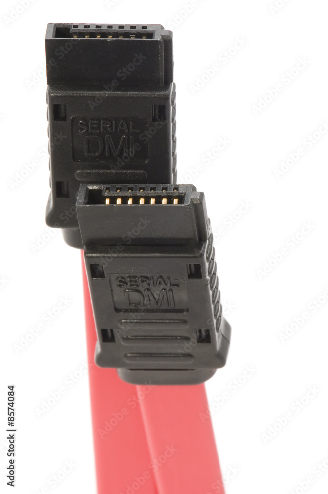 SATA cable red close up SATA cable red close up