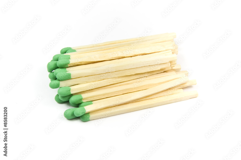 Green wooden matches isolated