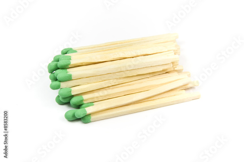Green wooden matches isolated