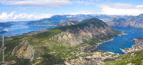 Boka Kotorska bay panorama from the mountain above