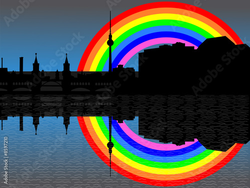 Berlin skyline with rainbow photo