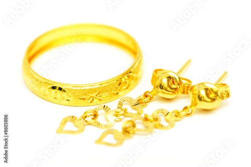 Golden Ring And Earrings