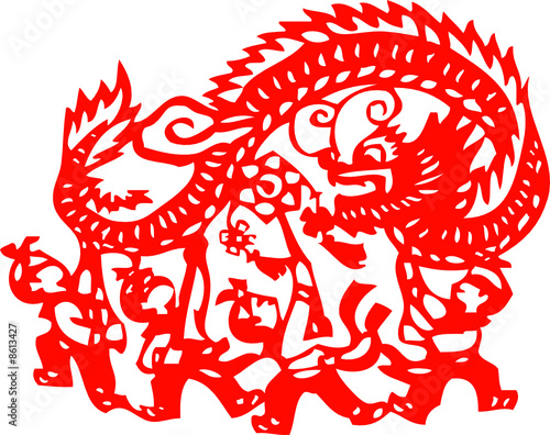 kids playing dragon - chinese traditional papercut