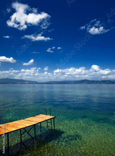 Wooden pier jutts out into Ohrid Lake