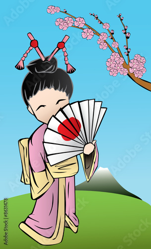 cute japanese geisha with a fan